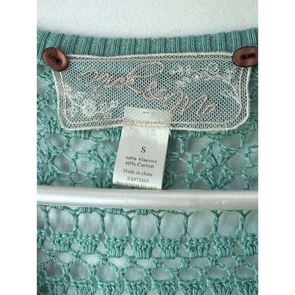 ANTHROPOLOGIE Sweater Nick & Mo green White FLORAL APPLIQUE EMBROIDERED Light  S - Picture 3 of 9